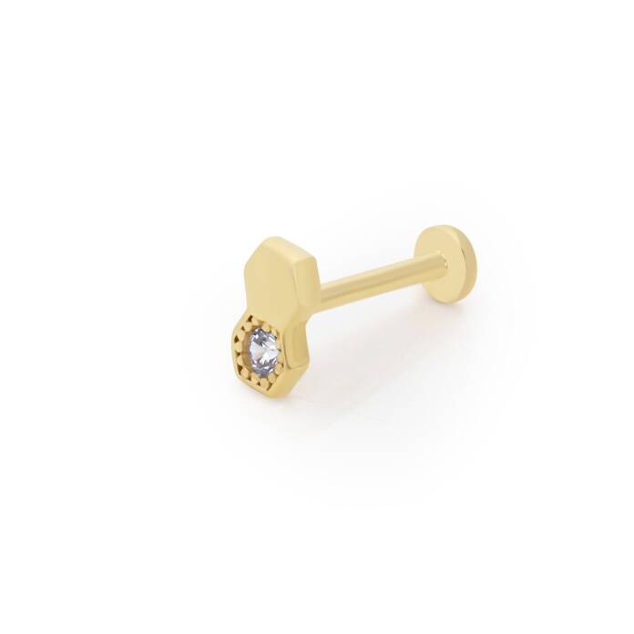 İkiz Altıgen Tektaş Model Tragus Piercing - 1
