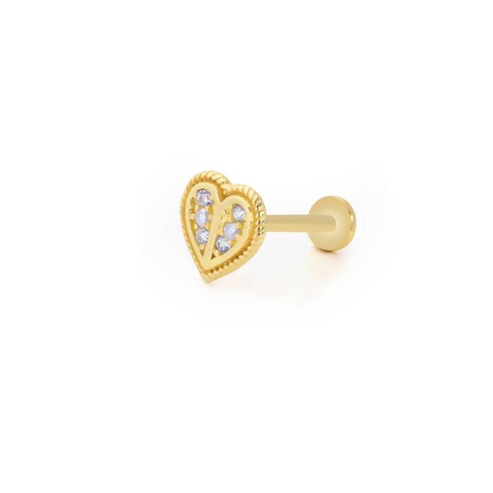 İşleme Detayı Minimal Taşlı Kalp Tragus Piercing - 1