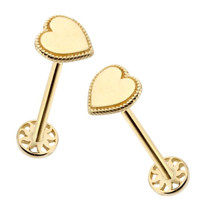 İşleme Detaylı Minimal Kalp Desen Tragus Piercing - 2