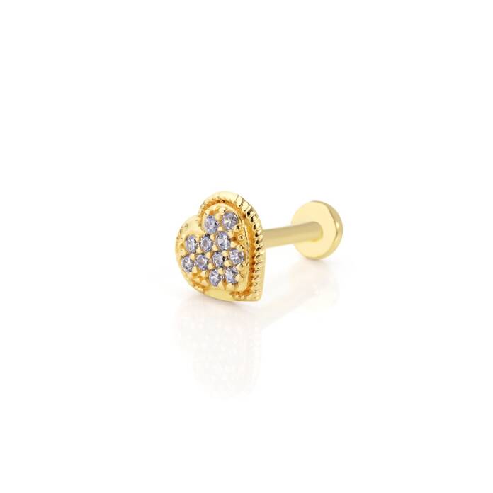 İşleme Detaylı Taşlı Kalp Desen Tragus Piercing - 1