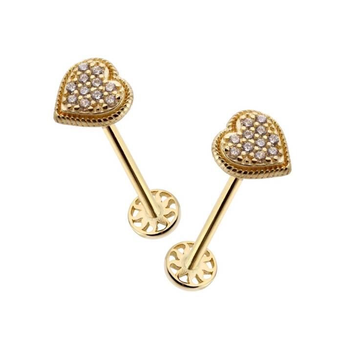 İşleme Detaylı Taşlı Kalp Desen Tragus Piercing - 2