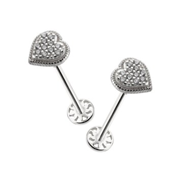 İşleme Detaylı Taşlı Kalp Desen Tragus Piercing - 3