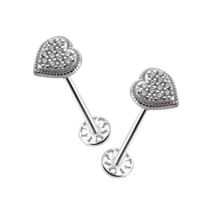 İşleme Detaylı Taşlı Kalp Desen Tragus Piercing - 3