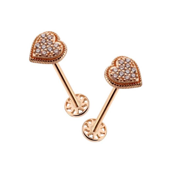 İşleme Detaylı Taşlı Kalp Desen Tragus Piercing - 4