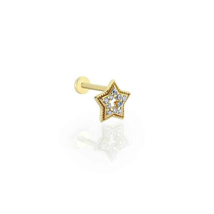 İşleme Detaylı Taşlı Yıldız Tragus Piercing - 1