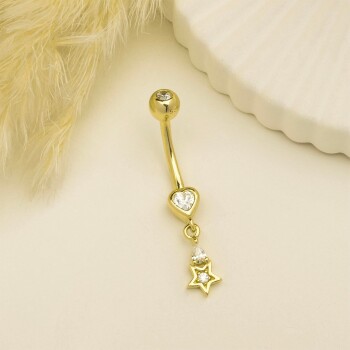 Kalp Taşlı Yıldız Sallantılı Göbek Piercing - 2