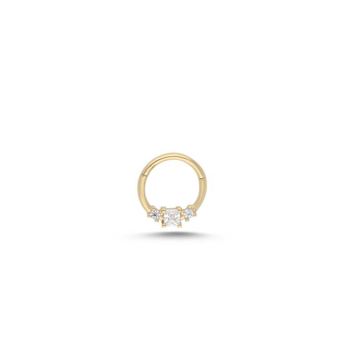 Kare ve Mini Nokta Taşlı Helix Piercing - 1