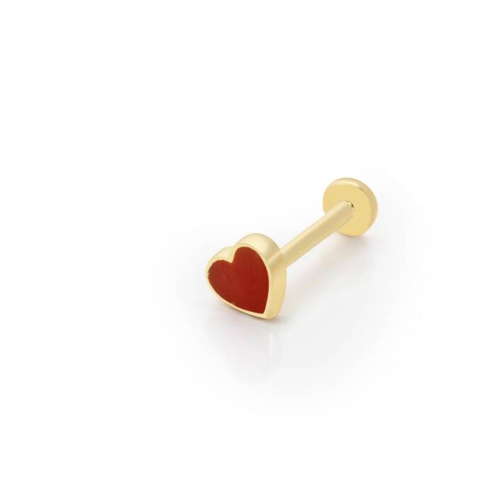Kırmızı Mine Kalp Desen Tragus Piercing - 1