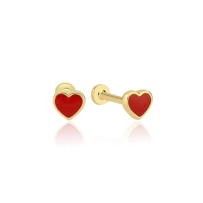 Kırmızı Mine Kalp Desen Tragus Piercing - 2