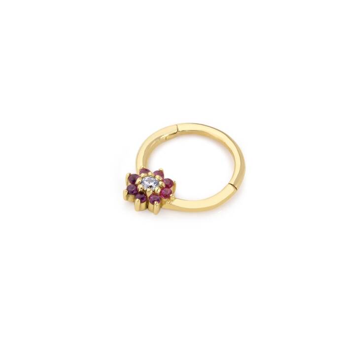 Kırmızı Taşlı Çiçek Helix Piercing - 1