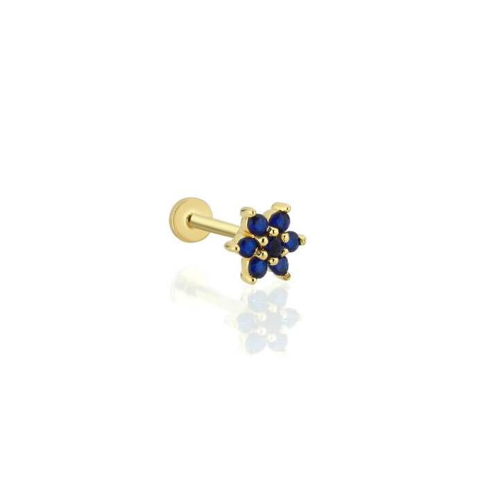 Lacivert Taş Çiçek Model Tragus Piercing - 1
