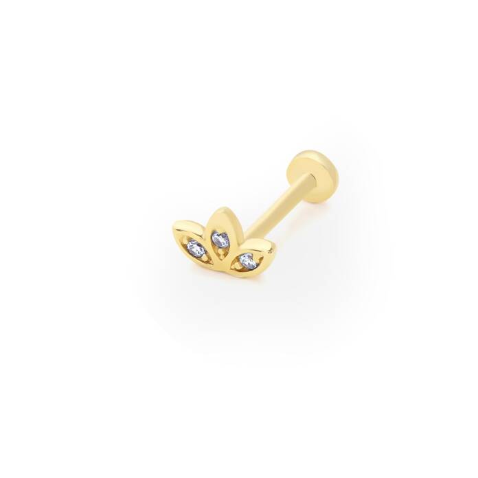Lotus Model Üç Taşlı Tragus Piercing - 1