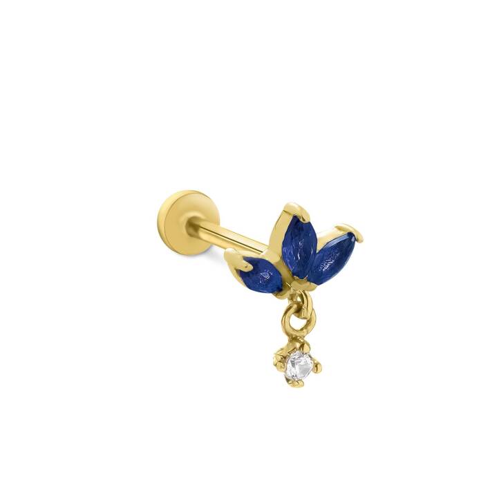 Mavi Lotus Sallantılı Tragus Piercing - 1