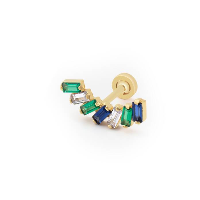 Mavi Yeşil Beyaz Baget Taş Model Tragus Piercing - 1