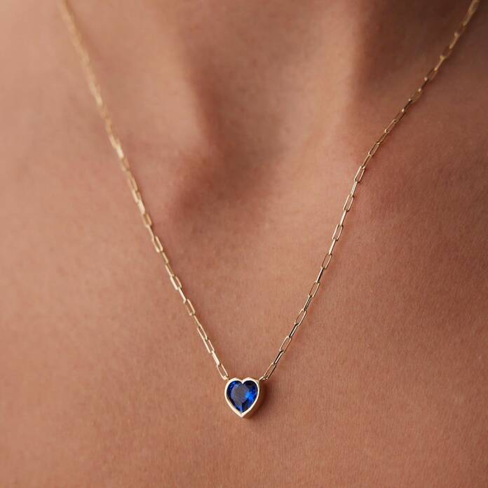 Mini Ataç Safir Kalp Kolye - 1