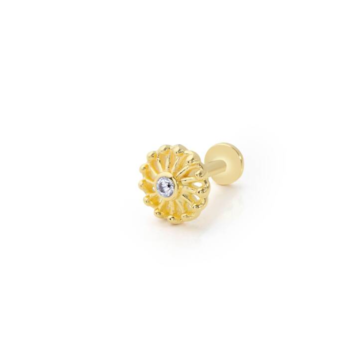 Minimal Çiçek Model Taşlı Tragus Piercing - 1