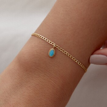 Oval Aqua Vintage Charm Bileklik - 1