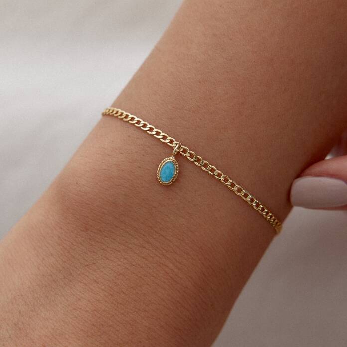Oval Aqua Vintage Charm Bileklik - 1