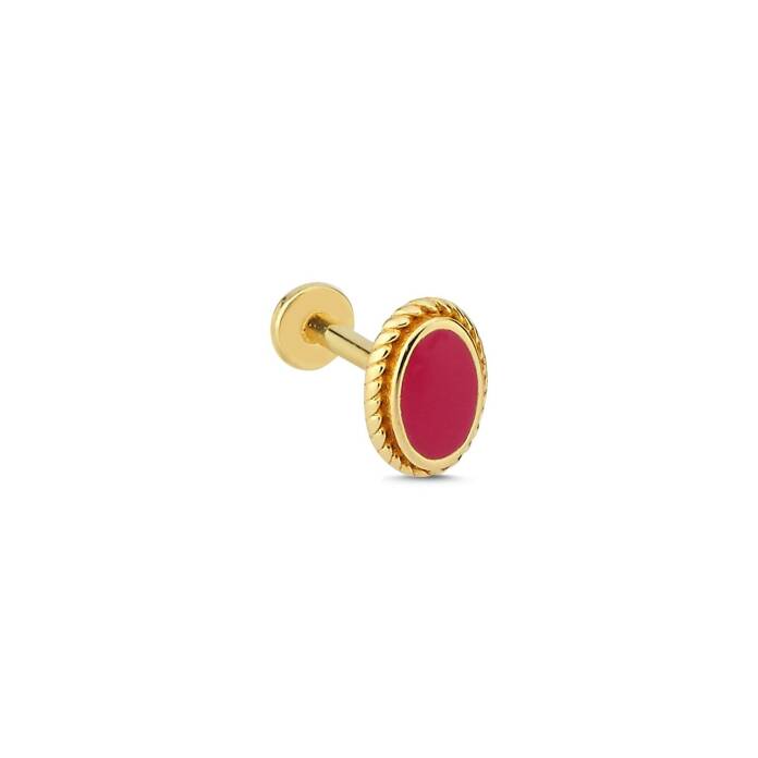 Oval Şekil İşleme Detaylı Kırmızı Mine Tragus Piercing - 1