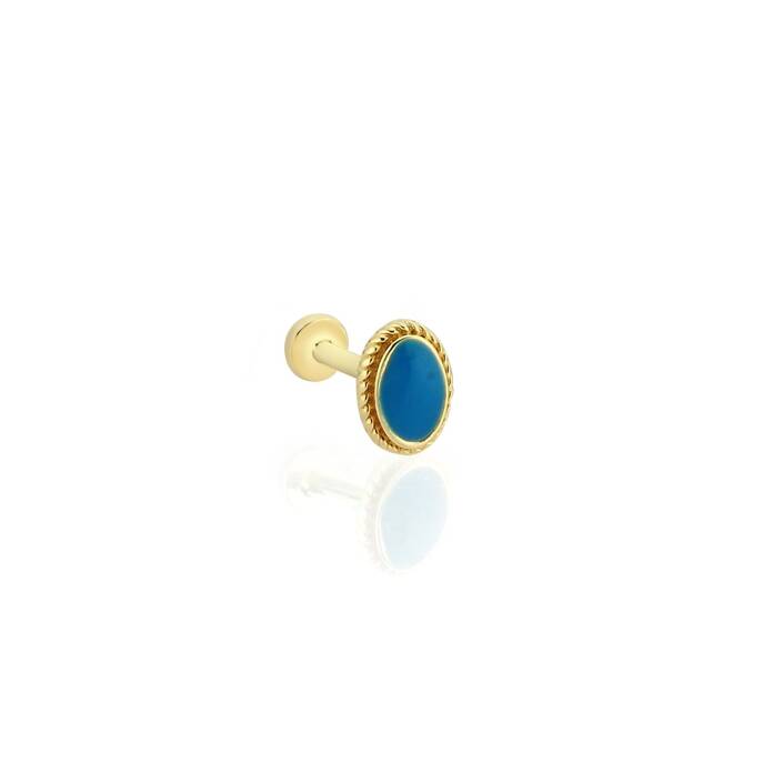 Oval Şekil İşleme Detaylı Mavi Mine Tragus Piercing - 1