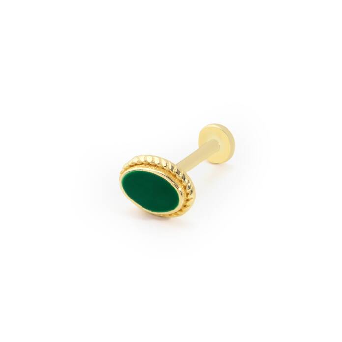 Oval Şekil İşleme Detaylı Yeşil Mine Tragus Piercing - 1