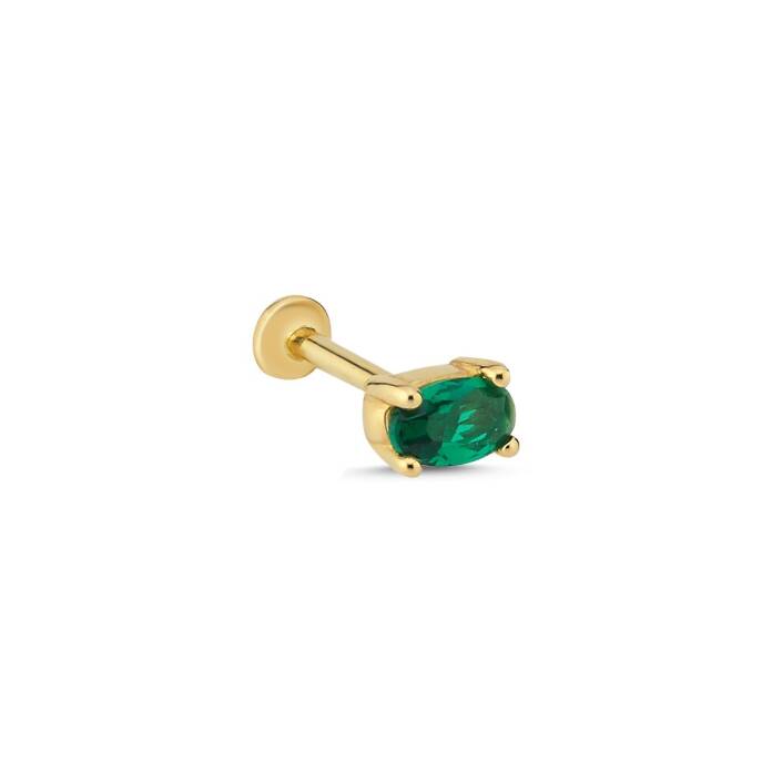 Oval Yeşil Tragus Piercing - 1