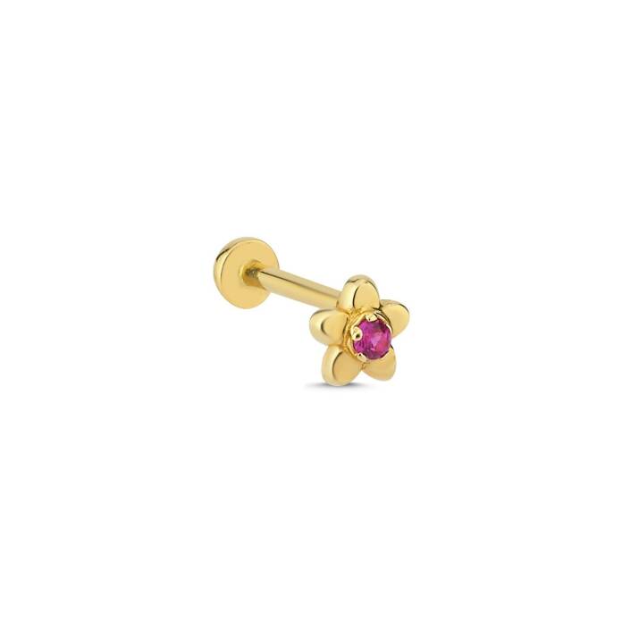 Papatya Model Kırmızı Taş Tragus Piercing - 1
