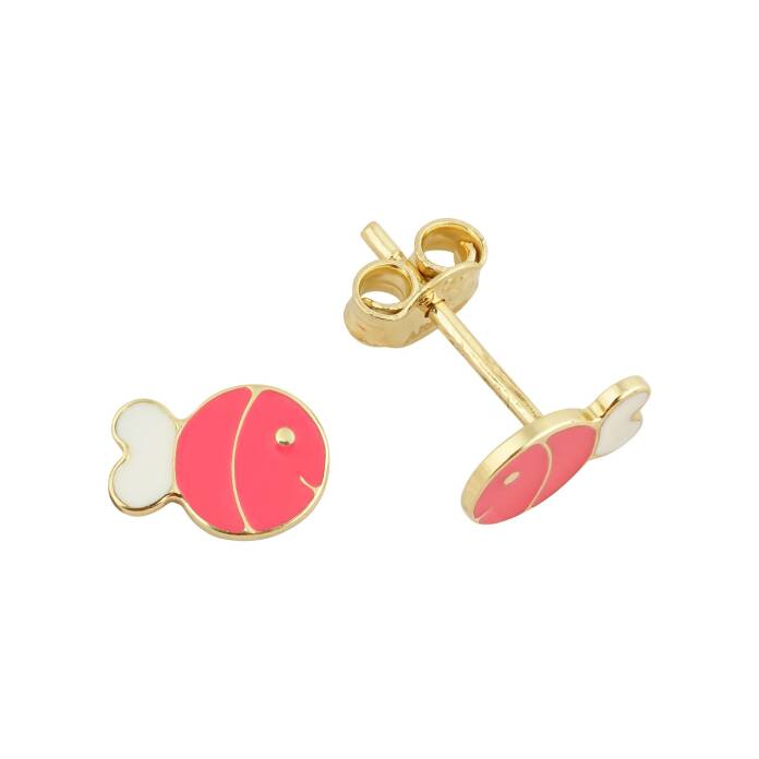 Pembe Beyaz Balık Çocuk Küpesi - 1