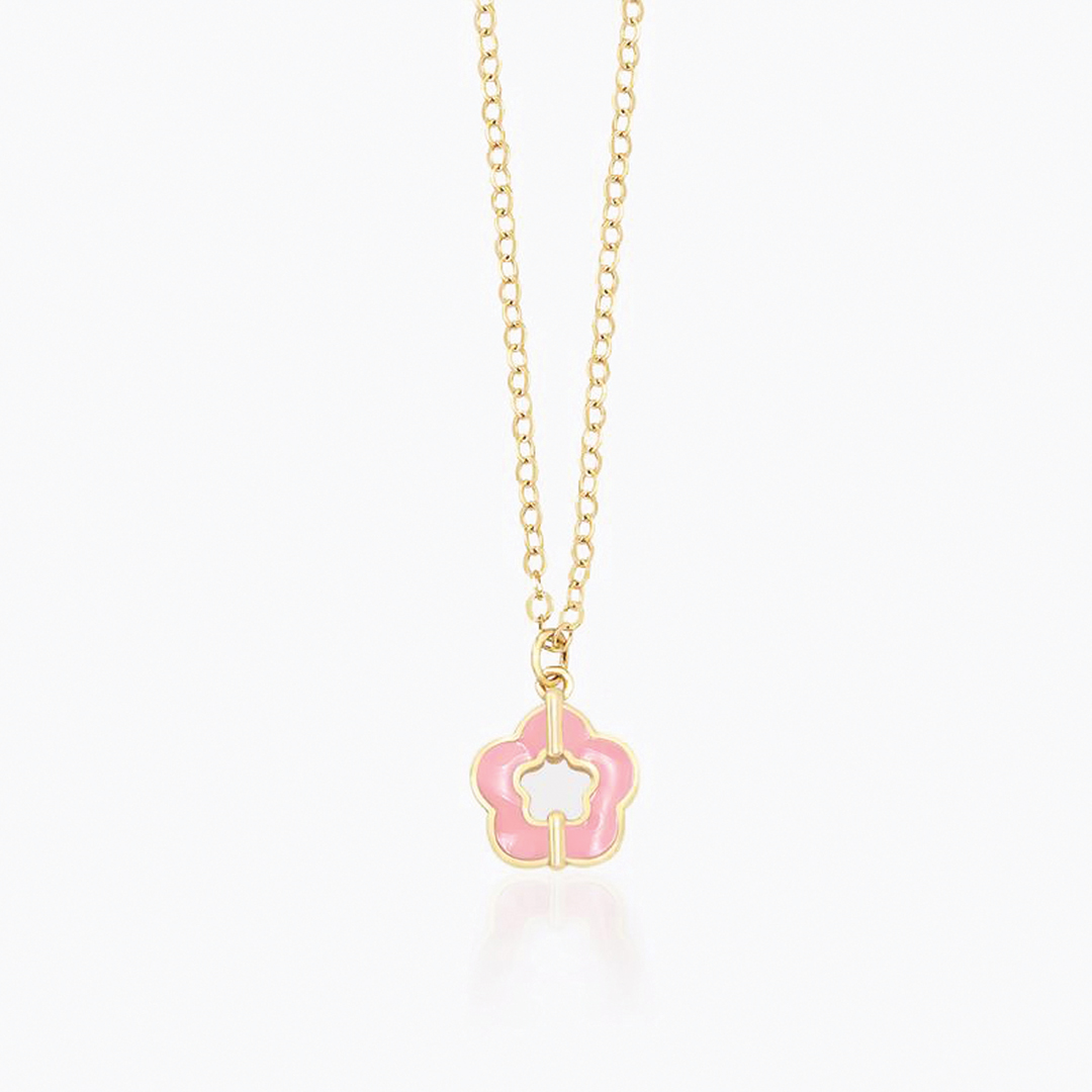 Pembe Mineli Çiçek Çocuk Kolyesi - 1
