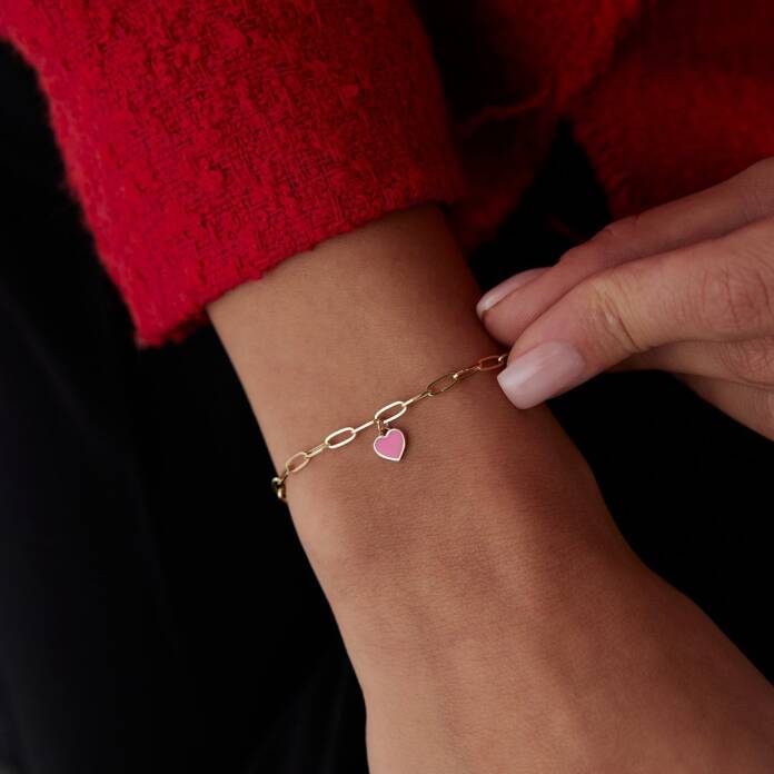 Pembe Mineli Kalp Charm Bileklik - 1