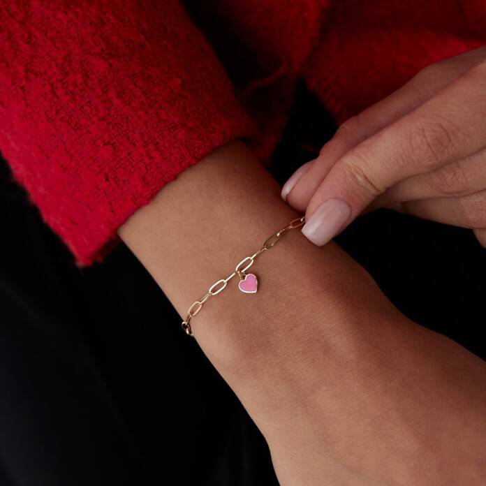 Pembe Mineli Kalp Charm Bileklik - 2