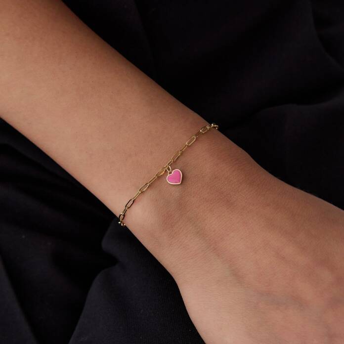 Pembe Mineli Kalp Charm Bileklik - 3