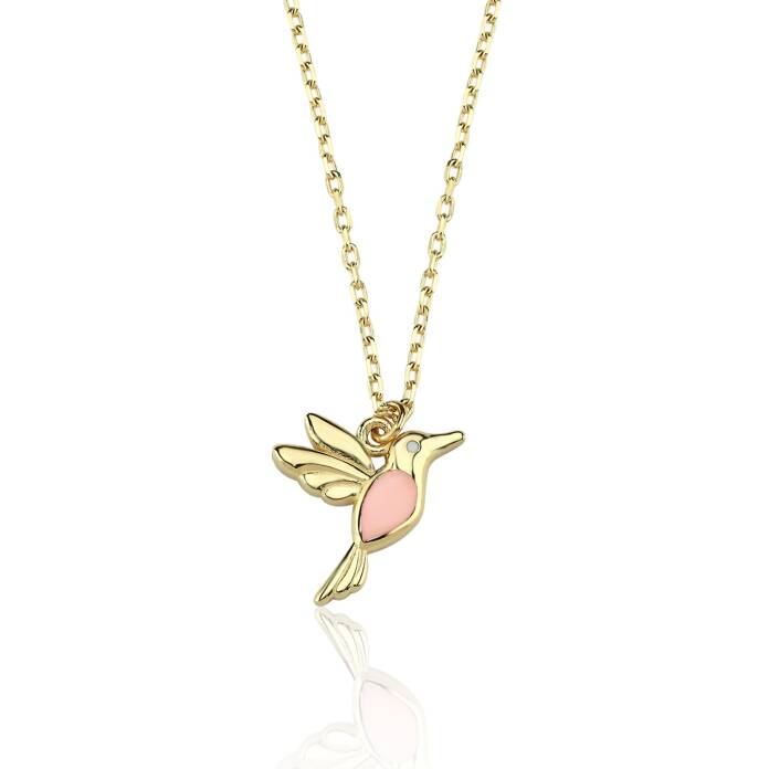 Pembe Mineli Kuş Çocuk Kolyesi - 1