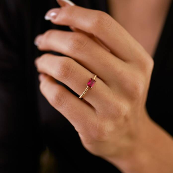 Pembe Taşlı Burgu Yüzük - 1