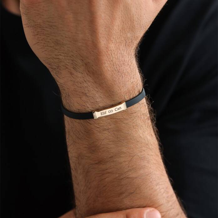 Şeritli Plaka Rubber Erkek Bileklik - 4