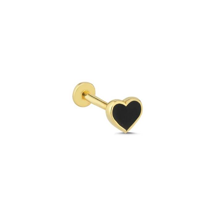 Siyah Mine Kalp Desen Tragus Piercing - 1