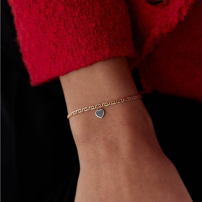 Siyah Mineli Kalp Charm Bileklik - 1