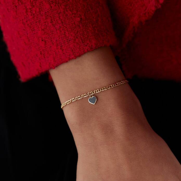 Siyah Mineli Kalp Charm Bileklik - 2