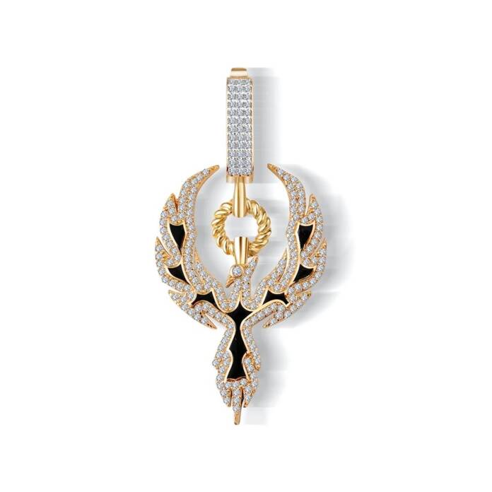 Siyah Mineli Taşlı Anka Kuşu Charm - 1