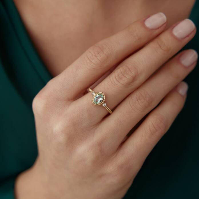 Su Yeşili Oval Vintage Yüzük - 1
