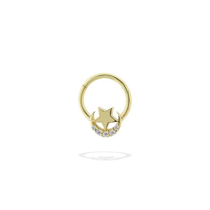 Taşlı Ay Yıldız Motifli Helix Piercing - 1