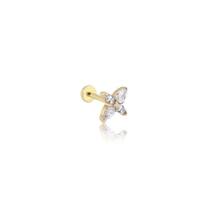 Taşlı Çiçek Minimal Tragus Piercing - 2