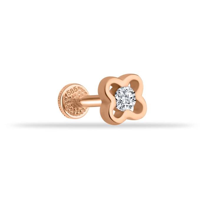 Taşlı Çiçek Motifli Minimal Tragus Piercing - 1