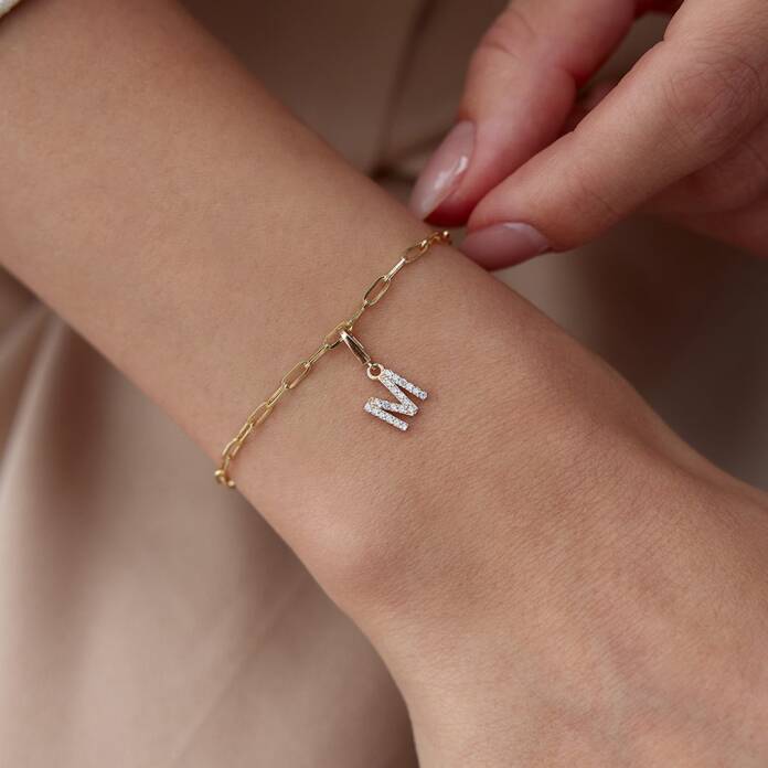 Taşlı Harf Charm Bileklik - 1
