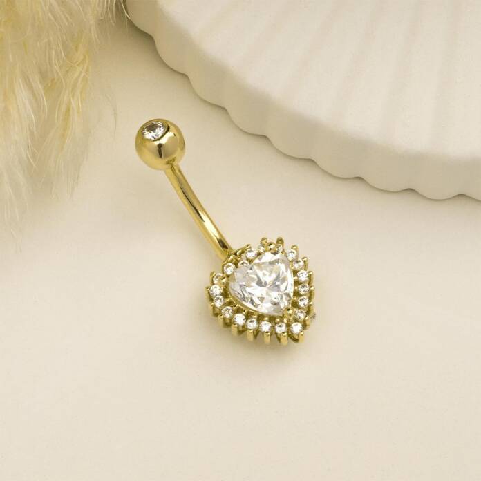 Taşlı Kalp Gösterişli Göbek Piercing - 2