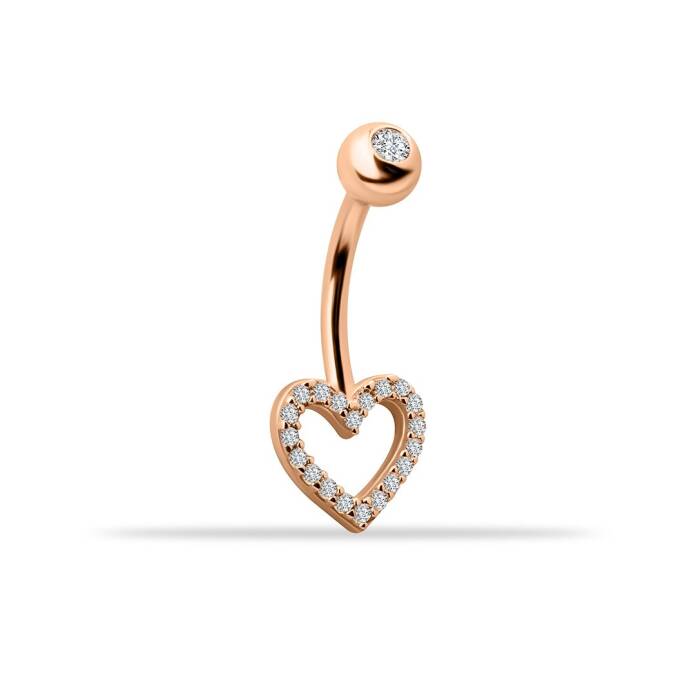 Taşlı Kalp Motifli Göbek Piercing - 1