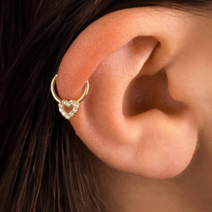 Taşlı Kalp Motifli Helix Piercing - 2