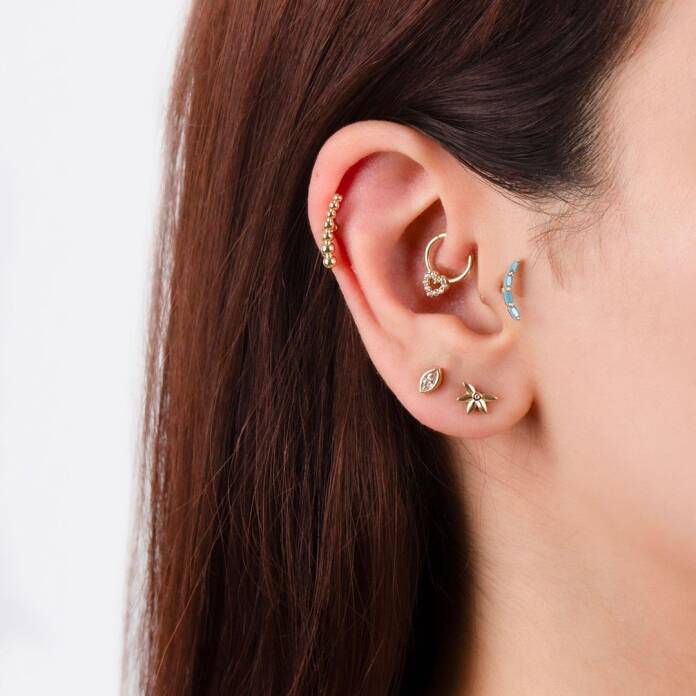 Taşlı Kalp Motifli Helix Piercing - 4
