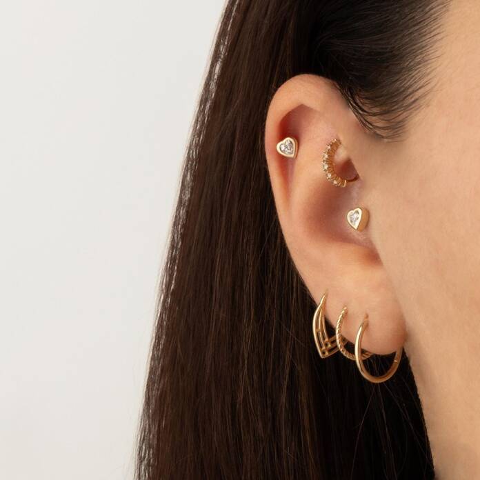 Taşlı Kalpli Tragus Piercing - 2