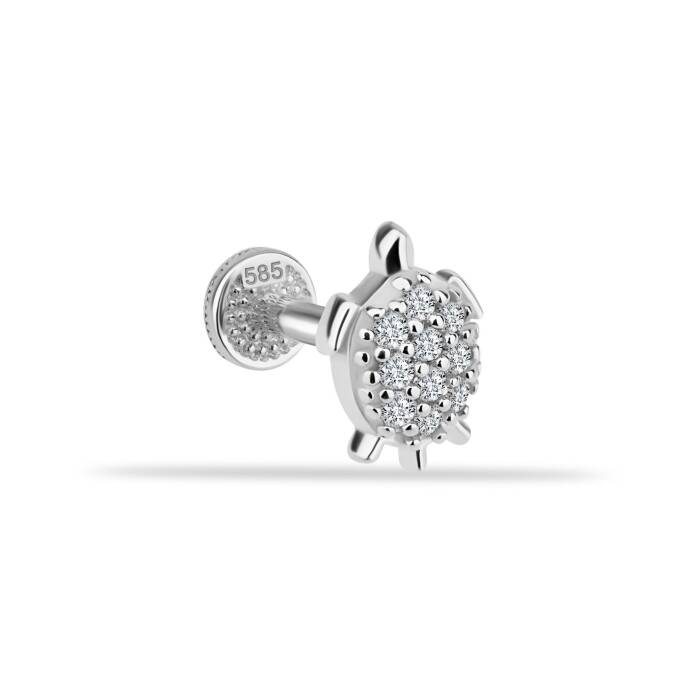 Taşlı Kaplumbağa Motifli Minimal Tragus Piercing - 2